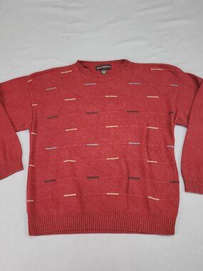 Liberty Sweaters Vintage Mens L Pullover Crew Neck Burgundy Geometric Knit USA